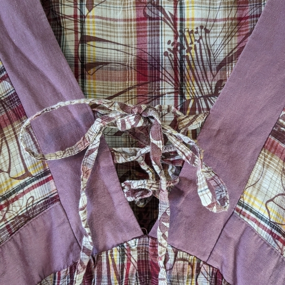 Per Me Anthro Plaid Floral Sequin Silk Blend Mini Dress Size L - Picture 4 of 10